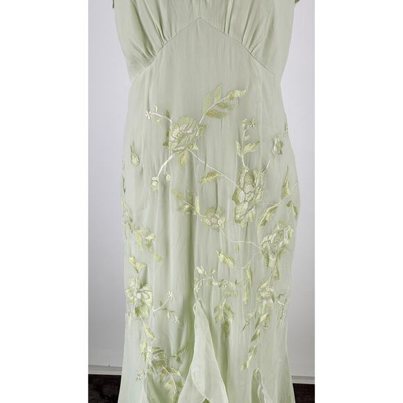 ASOS Embroidered Flutter Sleeve Maxi Dress Frill Hem Light Green Womens Size 12 - Picture 8 of 16